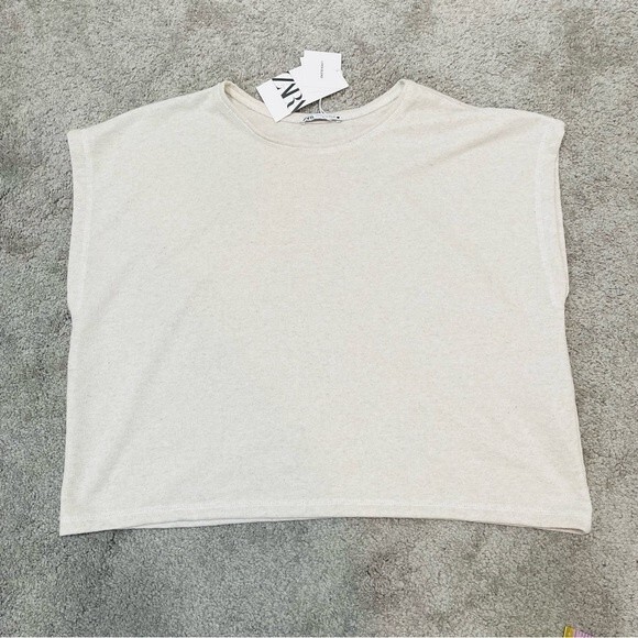 NWT ZARA Cream Linen Blend Square Boxy Sleeveless Top Size L - Picture 5 of 13
